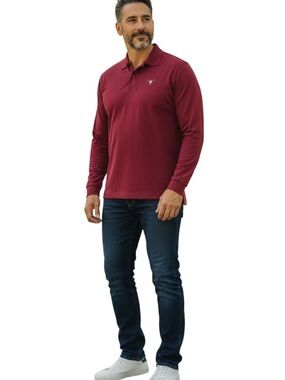 Ashworth Men's Long Sleeve button 1/4 collared Polo knit Wine Red cotton large